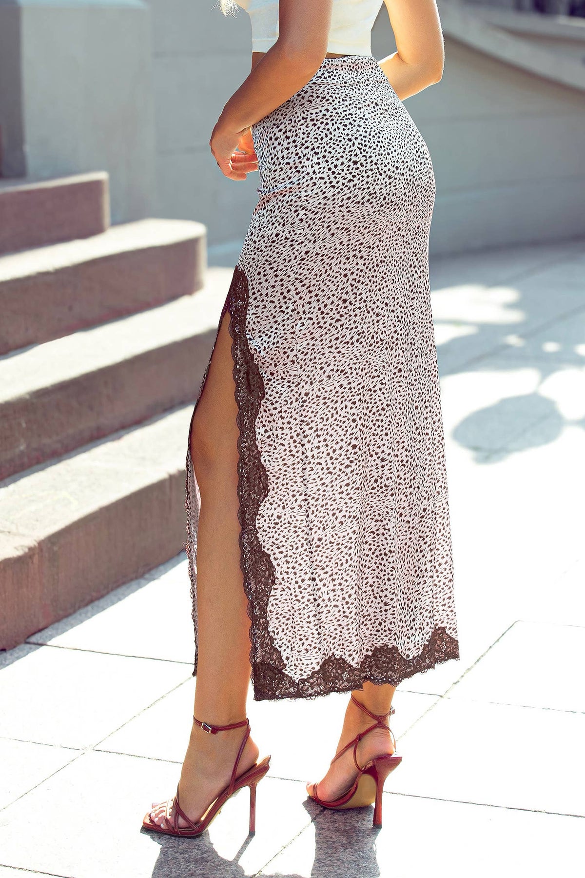 Cheetah Lace Slit Skirt