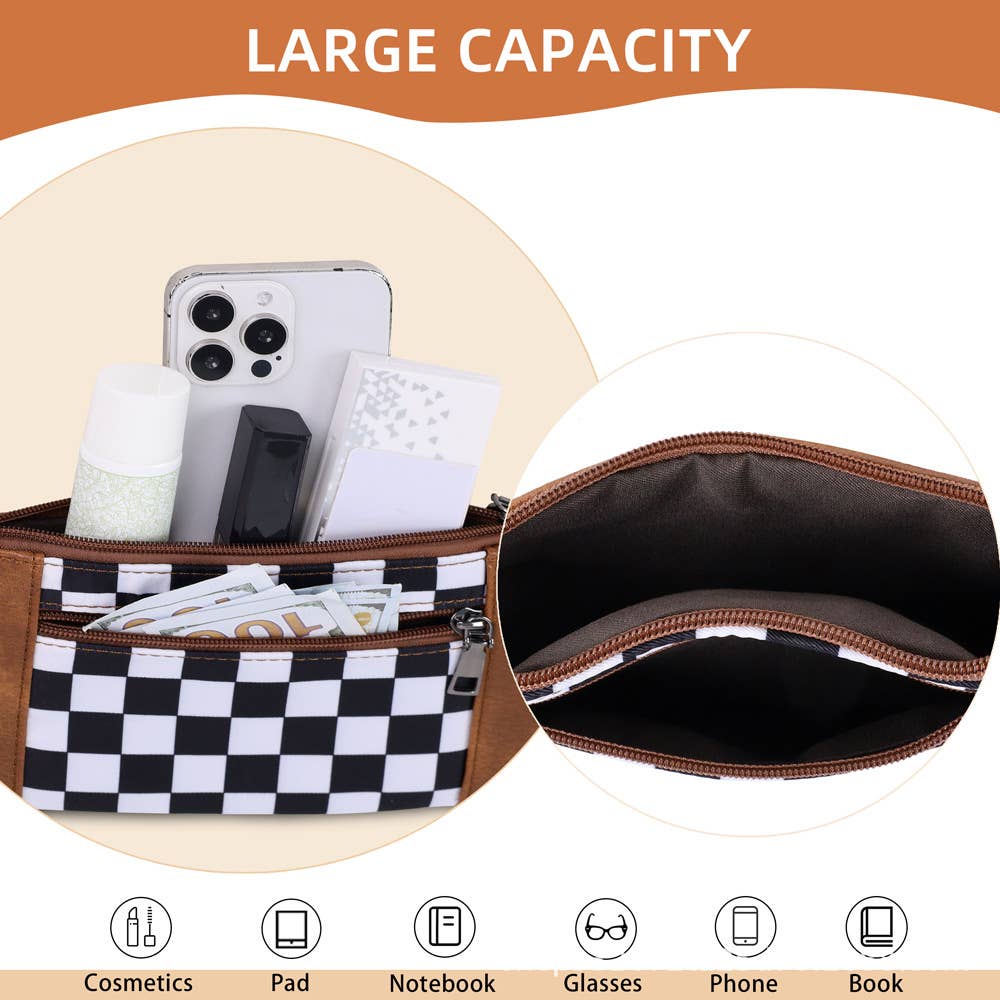 Checkered Wristlet Wallet with Detachable Strap