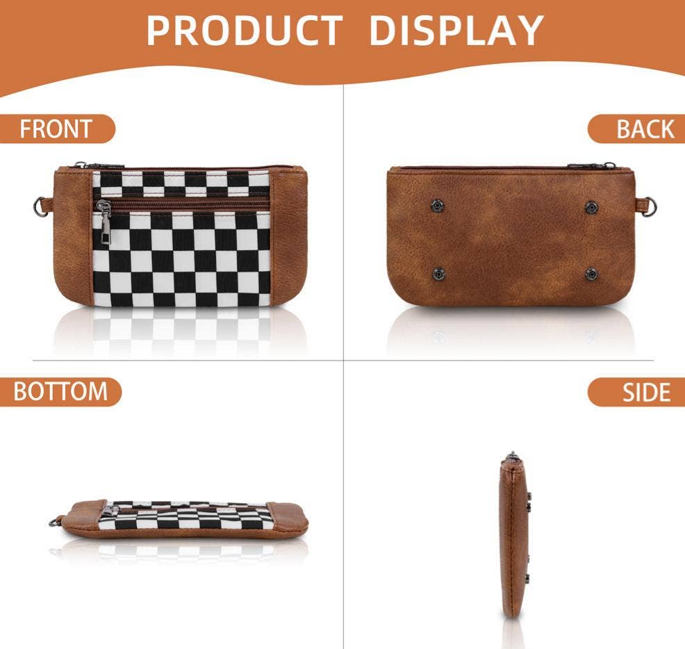 Checkered Wristlet Wallet with Detachable Strap