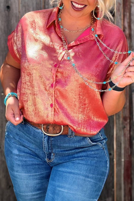 Rose Red Plus Size Metallic Shirt