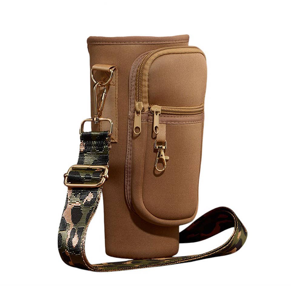 Plain Tumbler Carrier Holder Leopard Pattern Strap Crossbody Bag