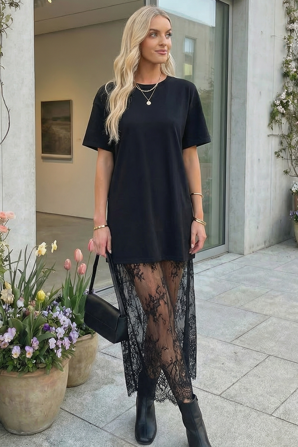 Lace T Shirt Maxi Dress