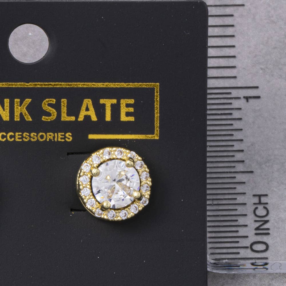 Round Halo Cz Stud Earrings