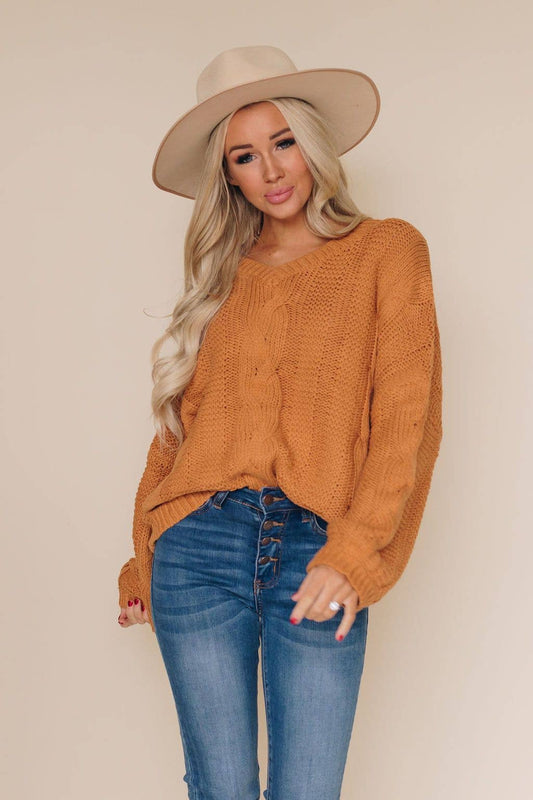 Bubblegum Knit Braided Sweater-Brown