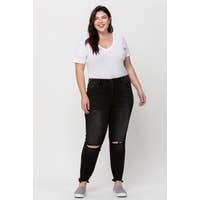 FLYING MONKEY PLUS SIZE HIGH RISE BUTTON FLY DISTRESSED CROP SKINNY