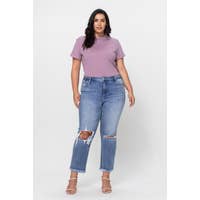 FLYING MONKEY PLUS HIGH RISE STRETCH DISTRESSED CROP RELAXED STRAIGHT