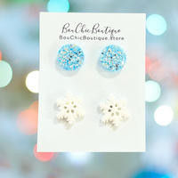 Handcrafted Glitter Stud Set - Snowflake